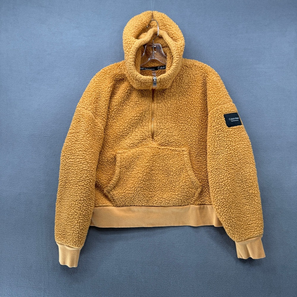 Calvin Klein Hoodie Large Performance Mustard Yellow Sherpa Fleece Quarter Zip